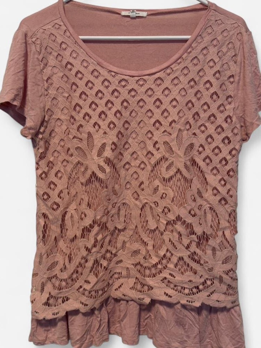 Maurices Dusty Rose Lace Overlay Peplum Top Medium